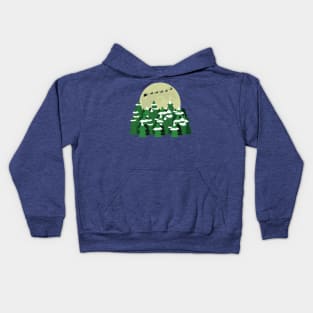 Santa Sleigh Over Rustic Christmas Trees and Full Moon 2 Kids Hoodie